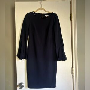 Calvin Klein Women's Long Sleeve Boat Neck Flare Sleeve Sheath Dress.